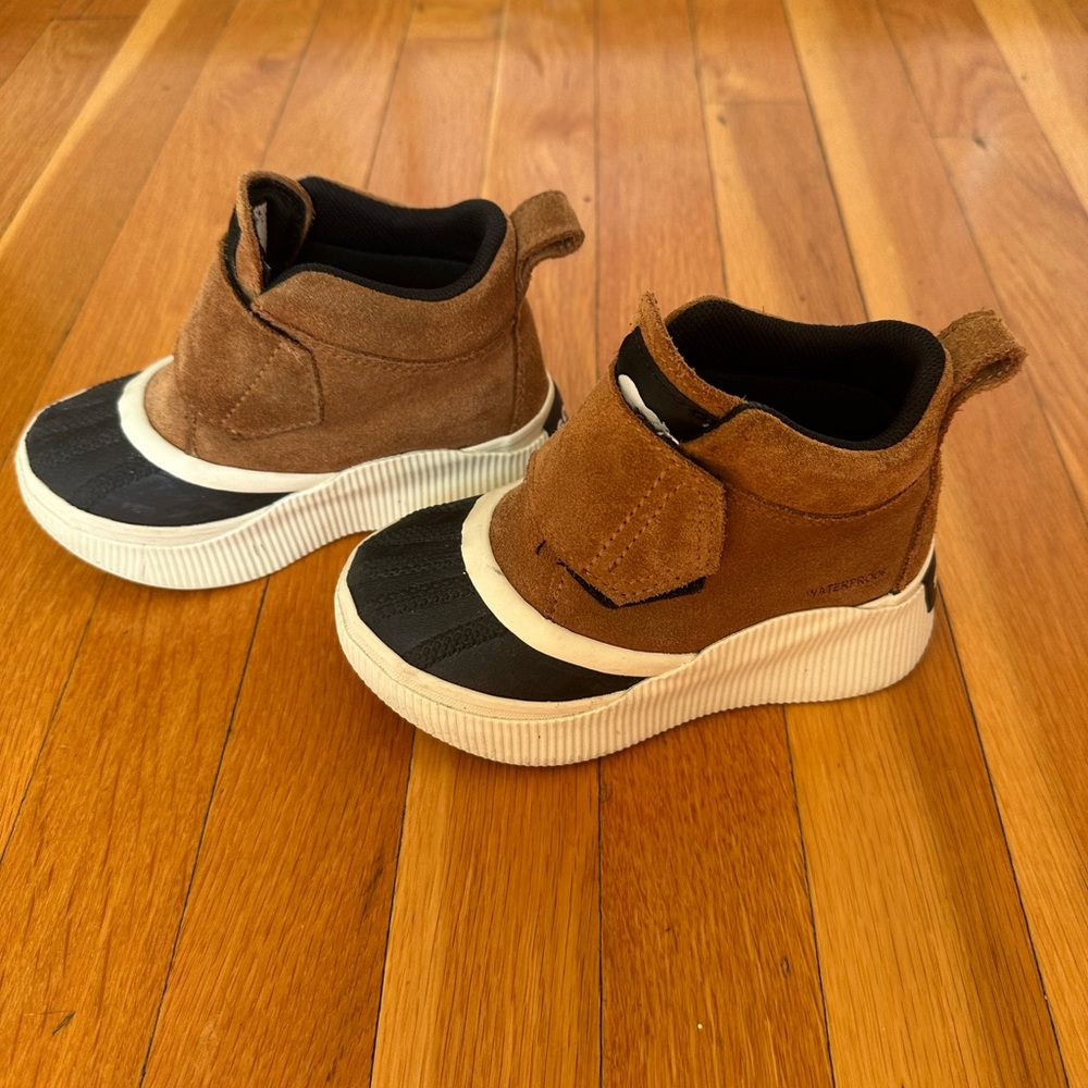Toddler Sorel Brown Suede & Black Waterproof Slip-On Winter Boots